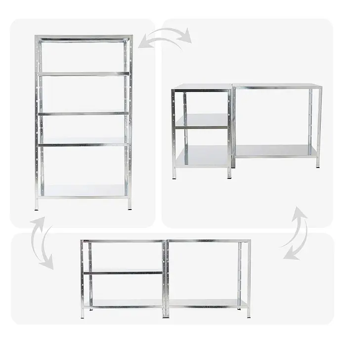 Proregal Metallregal Ares - H x B x T: 180 x 100 x 60 cm, Traglast pro Boden: 125 kg, Anzahl Böden: 5 Stk., Stecken, Verzinkt - Vielseitiges verzinktes Metallregal, umbaubar zu einem hohen Regal oder zwei kürzeren Lagereinheiten.