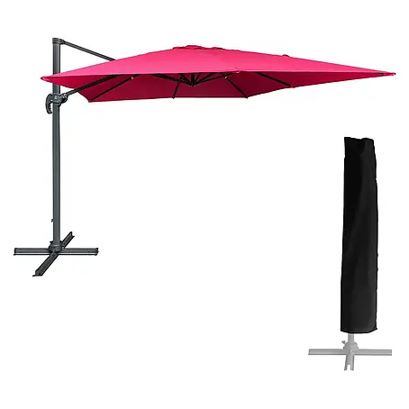 Freistehender Sonnenschirm MOLOKAI quadratisch 3x3m fuchsia + Hülle
