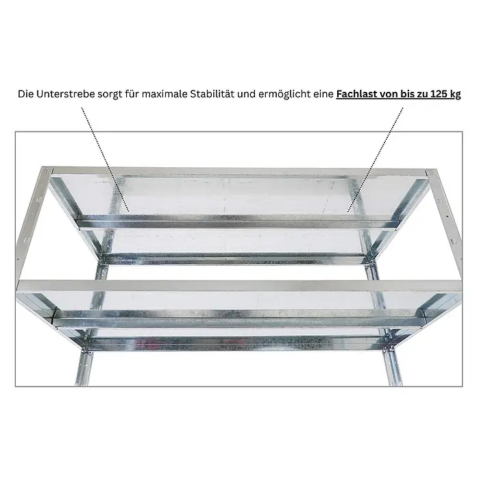 Proregal Metallregal Mega Deal Ares - H x B x T: 180 x 120 x 60 cm, Traglast pro Boden: 125 kg, Anzahl Böden: 5 Stk., Stecken, Verzinkt - Verzinktes Metallregal mit verstärkter Unterstrebe für maximale Stabilität und hohe Fachlast.