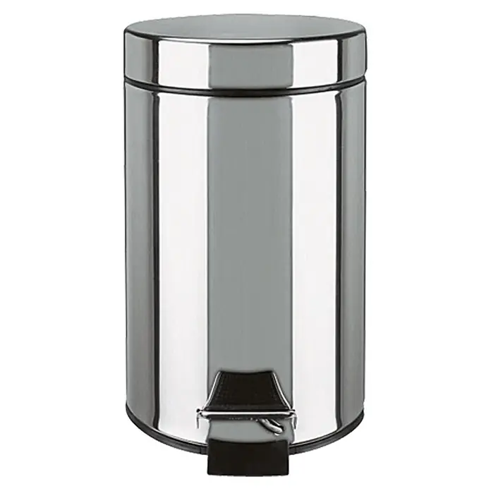 Venus Cubo de basura de baño - 3 l, Acero inoxidable, Plateado - Elegante cubo de basura redondo de acero inoxidable con pedal. Ideal para baño o cocina, resistente e higiénico con pedal.