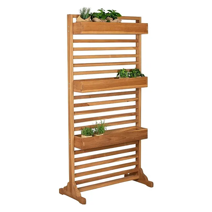 Bene Living Pflanzkasten mit Spalier - Naturmaterialien, braun - Vertikales Holzgartenregal mit drei integrierten Pflanzkästen.
