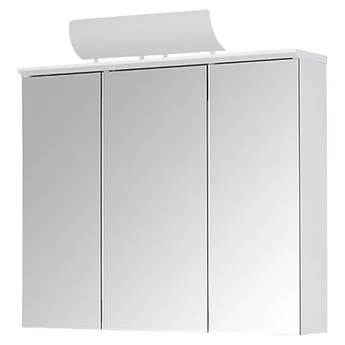 Jokey Spiegelschrank Manos - B x H: 72,5 x 73 cm, Holz, Weiß - Weißer Spiegelschrank mit drei Türen und einer oberen Lampe für Badezimmer oder andere Räume. Praktisch und stilvoll.