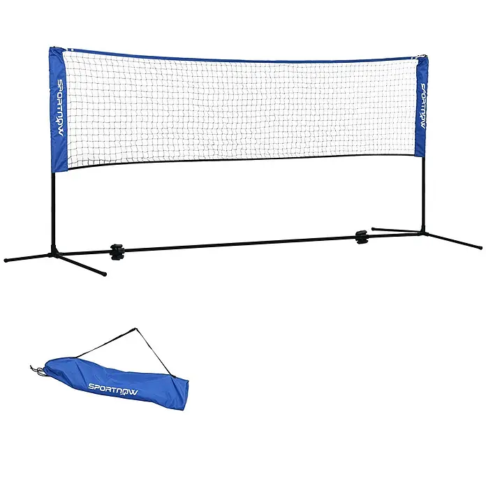 Sportnow Badminton-Set - Metall, Blau - Tragbares blau-schwarzes Sportnetz-Set mit verstellbaren Stangen und passender blauer Tragetasche.