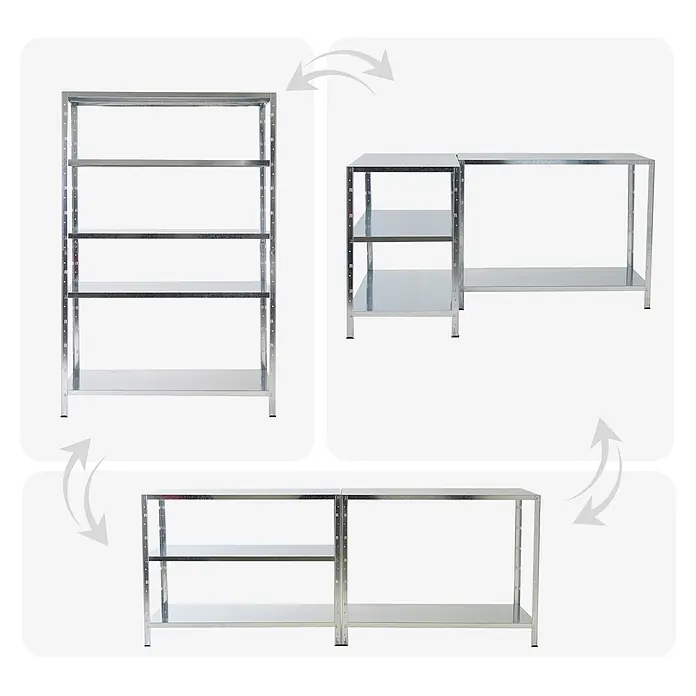 Proregal Metallregal Ares - H x B x T: 180 x 120 x 60 cm, Traglast pro Boden: 125 kg, Anzahl Böden: 5 Stk., Stecken, Verzinkt - Verzinktes Metallregal, modular einsetzbar als hohes Regal, zwei kurze Regale oder als Werkbank.