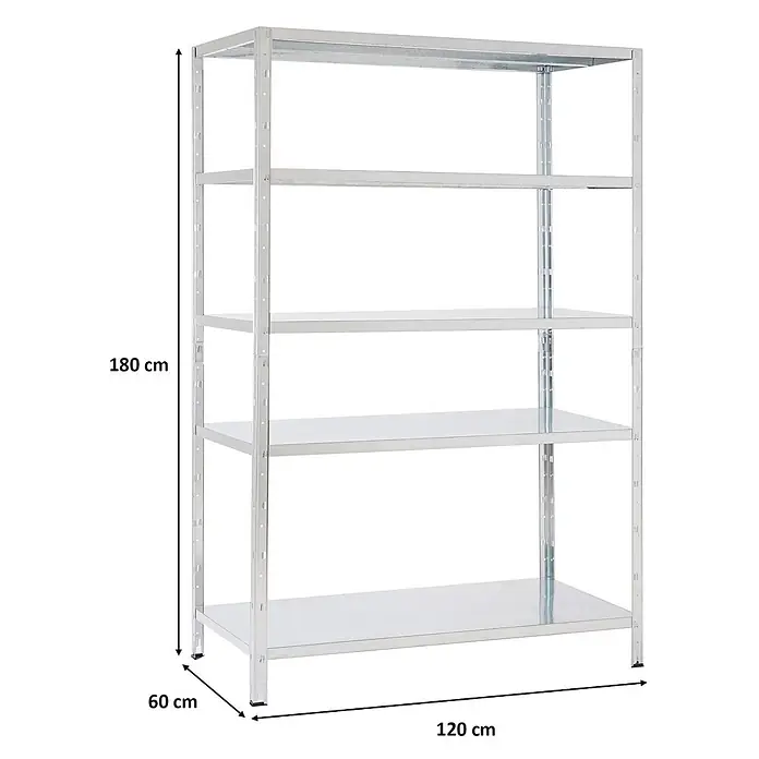 Proregal Metallregal Ares - H x B x T: 180 x 120 x 60 cm, Traglast pro Boden: 125 kg, Anzahl Böden: 5 Stk., Stecken, Verzinkt - Verzinktes Stahlregal mit 5 Ablagen.