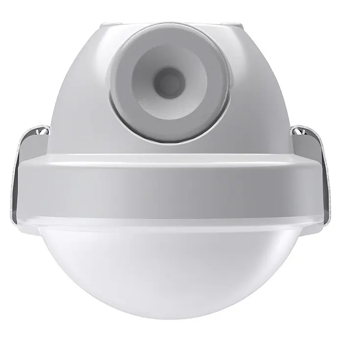 Pracht LED-Feuchtraumlichtleiste LUNA ECO - L x B x H: 158,5 x 7,4 x 7,9 cm, Lichtfarbe: Neutralweiß, 39 W, IP65 - Weißes, kuppelförmiges Smart-Gerät mit zentralem kreisförmigem Sensor- oder Lautsprecherelement.