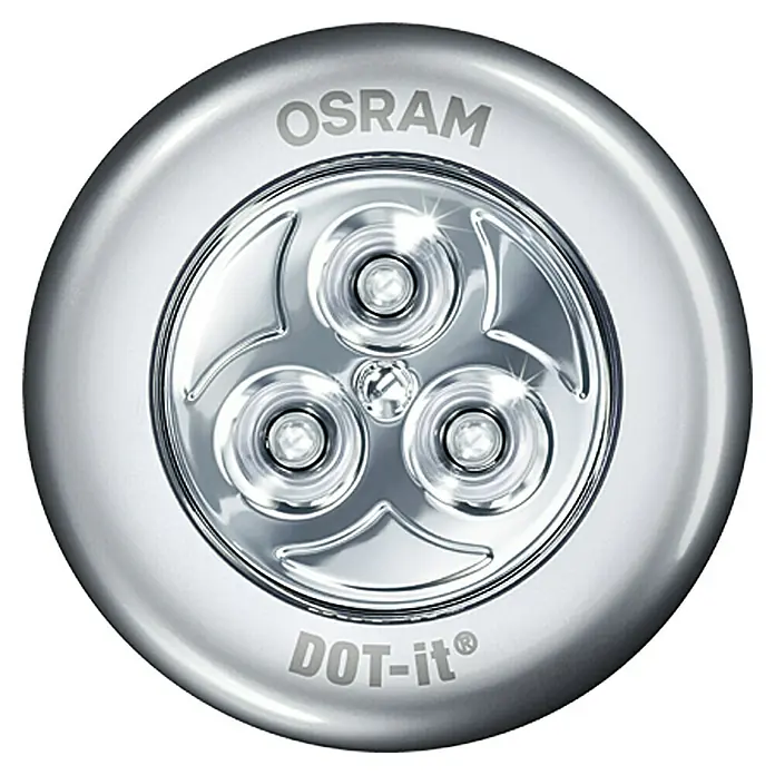 Osram DOT-it Aplique de pared redondo Classic - Plateado, 67 mm - Lámpara LED Osram DOT-it® en plata. Lámpara compacta a pilas para soluciones de iluminación interior versátiles.
