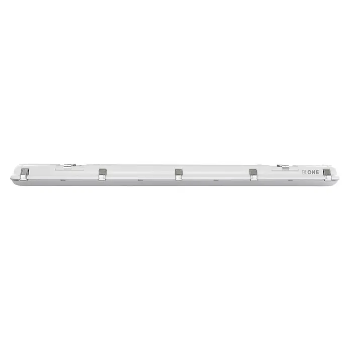 Pracht LED-Feuchtraumlichtleiste LUNA BL ONE - L x B x H: 120 x 8 x 8 cm, Lichtfarbe: Neutralweiß, 38 W, IP65 - Weiße lineare LED-Leuchte mit Metallklammern, Marke 'BLONE', geeignet für die Allgemeinbeleuchtung.