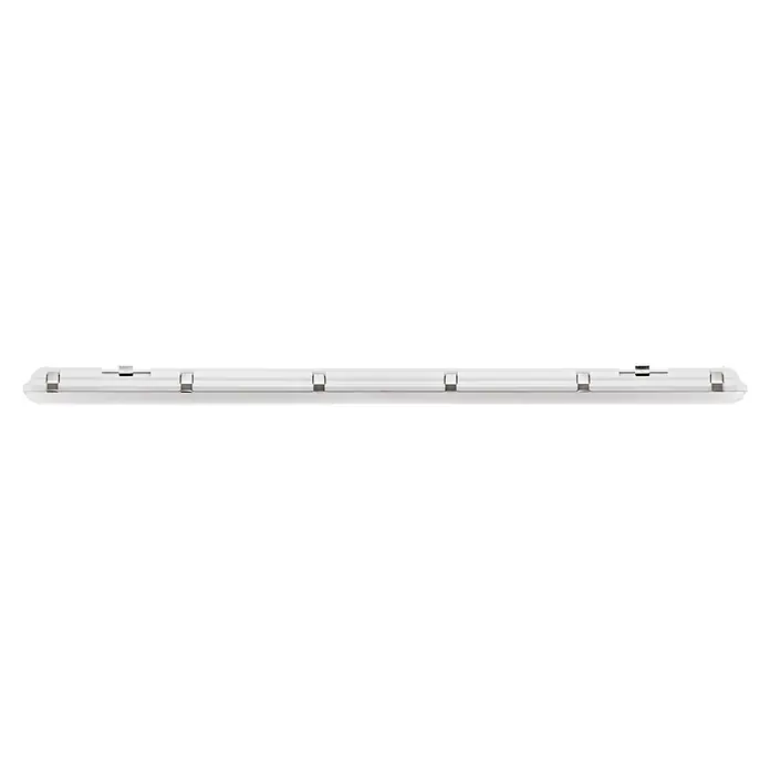 Pracht LED-Feuchtraumlichtleiste LUNA BL LED - L x B x H: 150 x 9 x 8 cm, Lichtfarbe: Neutralweiß, 47 W, IP65 - Weißes lineares LED-Profil mit vier silbernen Metallbefestigungsklammern.