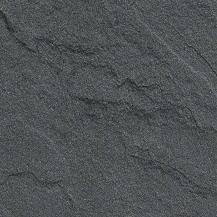 Resopal Basic Küchenarbeitsplatte nach Maß - Tagus Slate, Stärke: 3,8 cm, Breite: 60 cm - Nahaufnahme einer dunklen Schieferplatte mit rauer Textur, ideal als Hintergrund oder Materialdarstellung.