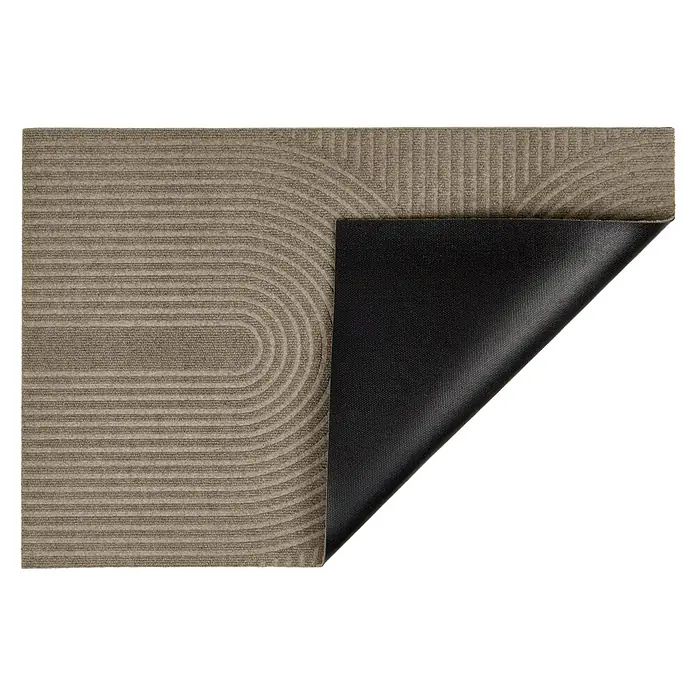 Fußmatte Inside Graphic - 80 x 60 cm, Braun, Material Nutzschicht: 100 % Polyester, Semi-Circle - Taupe gerippte Matte mit umgeschlagener Ecke, die eine schwarze, rutschfeste Unterseite zeigt.