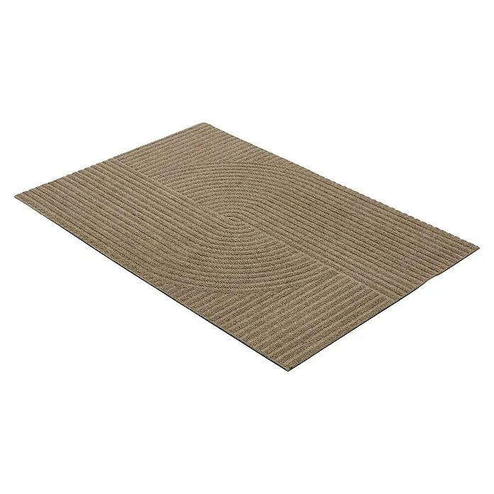 Fußmatte Inside Graphic - 80 x 60 cm, Braun, Material Nutzschicht: 100 % Polyester, Semi-Loop - Rechteckiger beiger Teppich mit geripptem, geometrischem Muster aus geraden Linien und konzentrischen Kurven.
