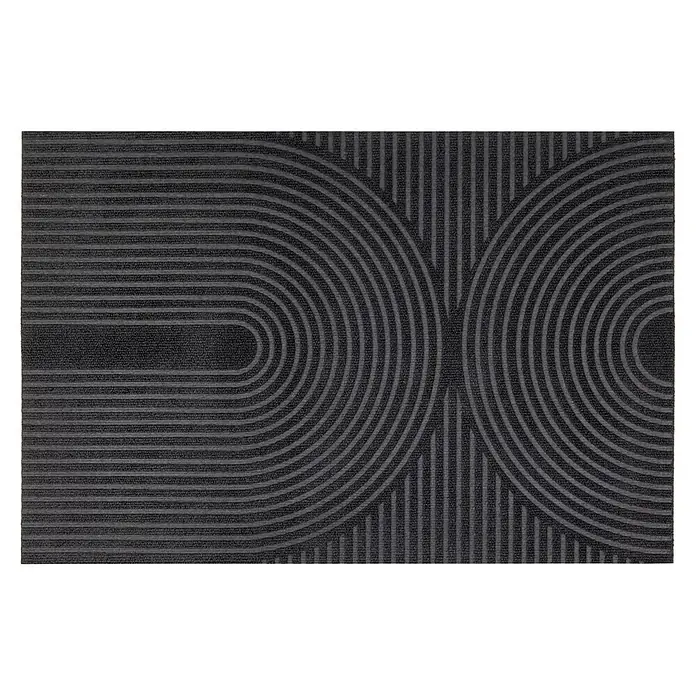 Fußmatte Inside Graphic - 80 x 60 cm, Schwarz, Material Nutzschicht: 100 % Polyester, Semi-Circle - Dunkelgraue, strukturierte Fußmatte mit geometrischem Muster aus konzentrischen Bögen und parallelen Linien.