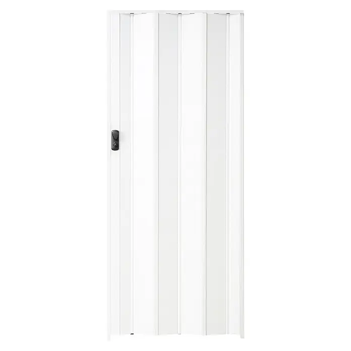 Grosfillex Falttür Axia - Weiß glänzend, 84 x 205 cm - Weiße Falttür mit vertikalen Paneelen und schwarzem Griff.