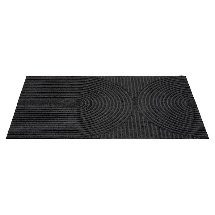 Fußmatte Inside Graphic - 80 x 60 cm, Schwarz, Material Nutzschicht: 100 % Polyester, Semi-Circle - Dunkelgraue rechteckige Matte mit strukturiertem Muster aus horizontalen Linien und halbkreisförmigen Rillen.