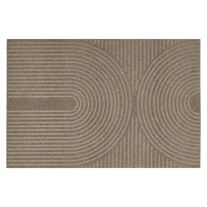 Fußmatte Inside Graphic - 80 x 60 cm, Braun, Material Nutzschicht: 100 % Polyester, Semi-Circle - Texturierte bräunlich-graue Matte mit geometrischem Muster aus parallelen horizontalen und gekrümmten Linien.