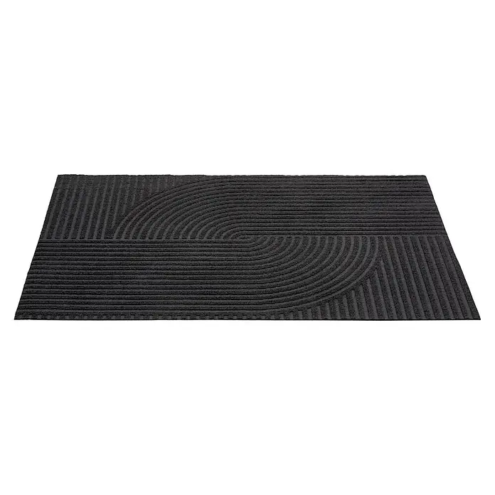 Fußmatte Inside Graphic - 80 x 60 cm, Schwarz, Material Nutzschicht: 100 % Polyester, Semi-Loop - Dunkelgraue Matte mit texturiertem linearem und gekrümmtem geometrischem Muster.