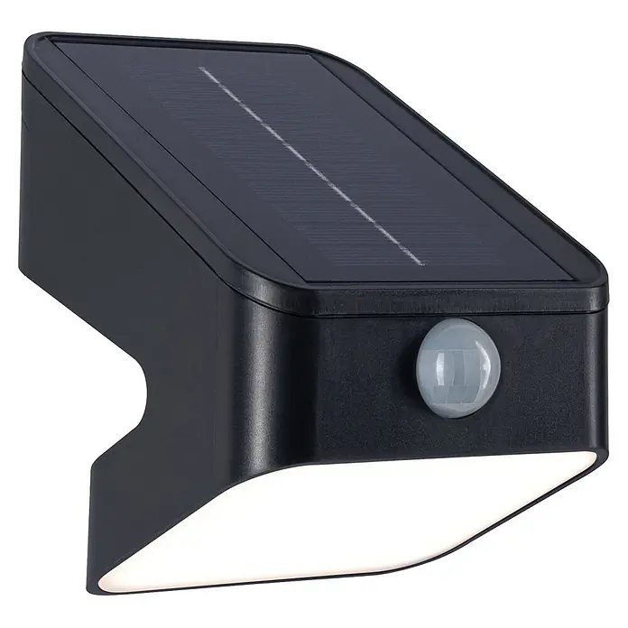 Paulmann Solarleuchte Lesly - Lichtfarbe: Warmweiß, LED, Höhe: 138 mm - Schwarze Solar-Wandleuchte mit Bewegungsmelder und nach unten gerichtetem LED-Licht.