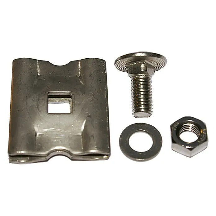 Eckverbinder-Set ECO - 40 x 20 x 15 mm - Befestigungssatz bestehend aus einer Metallklammer, einer Schraube, einer Unterlegscheibe und einer Mutter zur sicheren Montage.