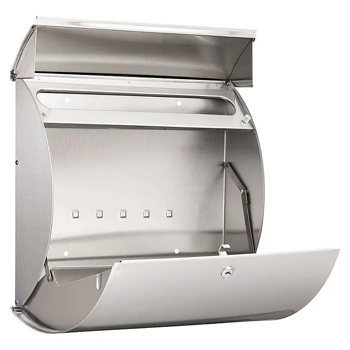 Burg-Wächter Wandbriefkasten Toscana 3856 Ni - L x B x H: 10,6 x 37,6 x 33 cm, Silber, Edelstahl, Öffnungsstopp - Offener silberner Wandbriefkasten aus Edelstahl mit Briefschlitz und Schlüsselschloss.