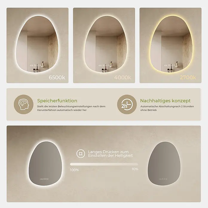 S'AFIELINA Lichtspiegel Forma Plus - 60 x 45 cm, Leuchtmittel - Ein beleuchteter Spiegel mit einstellbarer Farbtemperatur und Helligkeit sowie intelligenten Funktionen.