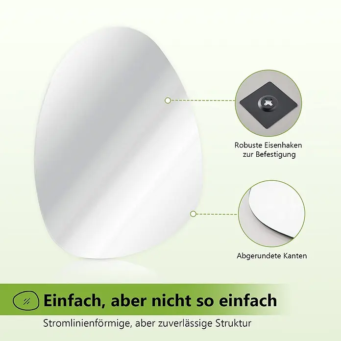 S'AFIELINA Wandspiegel Forma Pure 750 × 550 mm - 75 x 55 cm - Unregelmäßig geformter Spiegel mit robustem Eisenhaken zur Befestigung und abgerundeten Kanten.