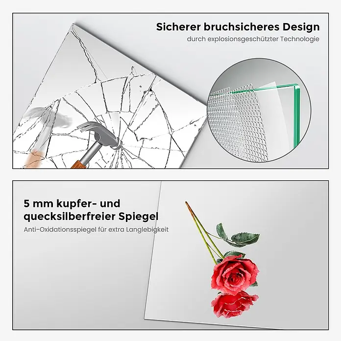 S'AFIELINA Ablagespiegel Linear - 80 cm x 10 mm x 60 cm - 5mm bruchsicherer, kupfer- & quecksilberfreier Anti-Oxidationsspiegel für Sicherheit und Langlebigkeit.