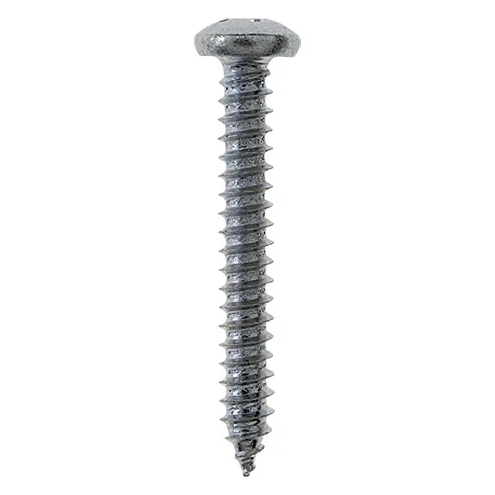 Profi Depot Blechschraube - Ø x L: 3,5 x 9,5 mm, Verzinkt, 200 Stk. - Nahaufnahme einer einzelnen, silberfarbenen Schraube mit Gewinde und abgerundetem Kopf.