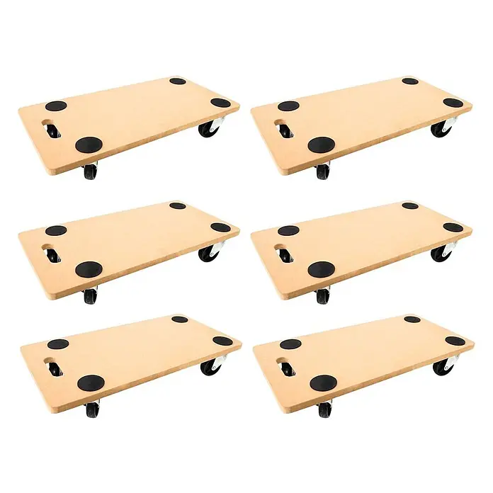 Proregal Transportroller HERCULES 6 Stück MDF Holzplatte - Traglast: 200 kg, Holz - Sechs rechteckige Umzugsdollies aus Holz mit schwarzen Rädern und Anti-Rutsch-Pads.