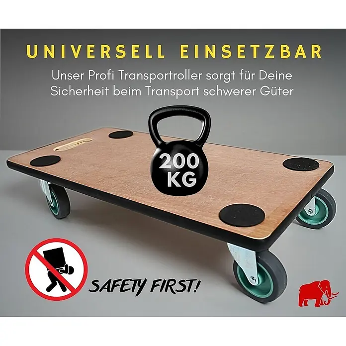 Proregal Transportroller HERCULES 10 Stück Sperrholzplatte - Traglast: 200 kg, Holz - Hölzerner Transportroller mit Rollen, der eine 200 kg Kettlebell trägt, für den sicheren Transport schwerer Güter.