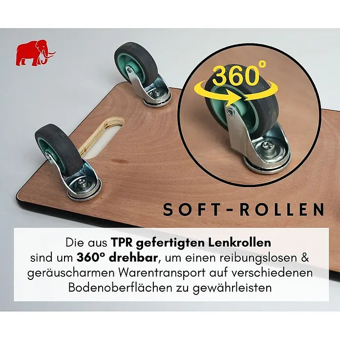 Proregal Transportroller HERCULES 10 Stück Sperrholzplatte - Traglast: 200 kg, Holz - Holzplatte mit weichen, um 360° drehbaren TPR-Lenkrollen für reibungslosen, geräuscharmen Transport.