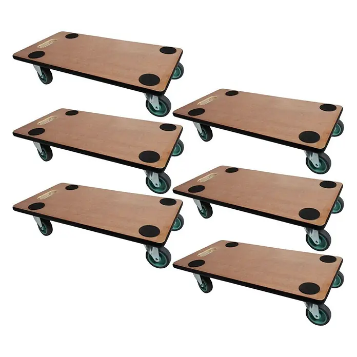 Proregal Transportroller HERCULES 6 Stück Sperrholzplatte - Traglast: 200 kg, Holz - Sechs hölzerne Möbelroller mit schwarzen Antirutschpads und grünen Rollen, zum Bewegen schwerer Gegenstände.