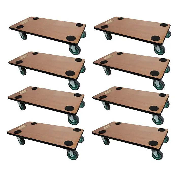 Proregal Transportroller HERCULES 8 Stück Sperrholzplatte - Traglast: 200 kg, Holz - Acht Holzmöbelroller mit schwarzen Antirutschpads und grünen Lenkrollen zum einfachen Bewegen.