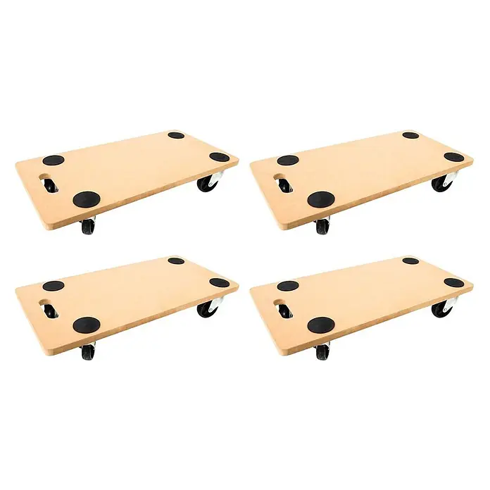 Proregal Transportroller HERCULES 4 Stück MDF Holzplatte - Traglast: 200 kg, Holz - Vier Möbelroller aus hellem Holz mit schwarzen Antirutschpads und Rollen.