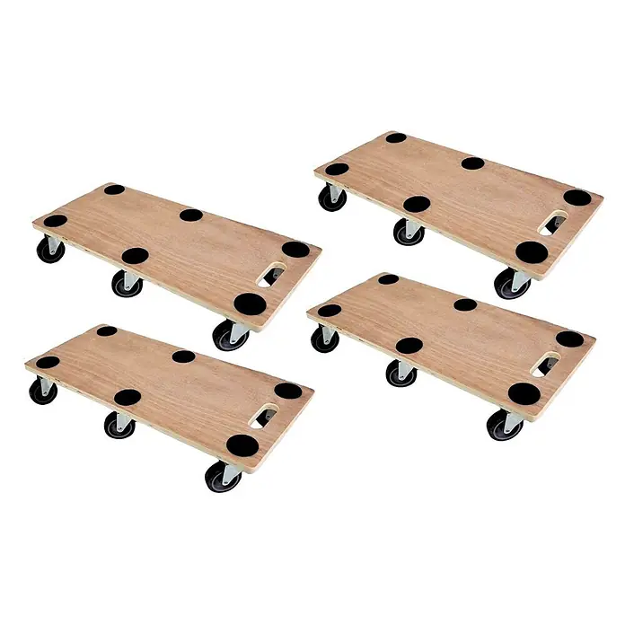 Proregal Transportroller HERCULES 4 Stück Sperrholzplatte - Traglast: 300 kg, Holz - Vier Möbelroller aus Holz mit schwarzen Anti-Rutsch-Pads und Lenkrollen.