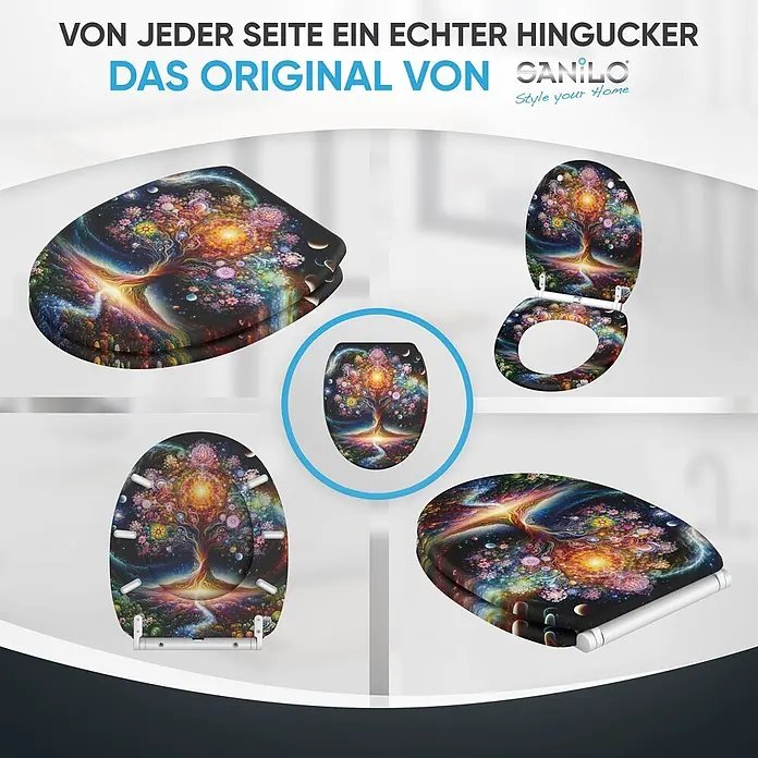 SANILO WC-Sitz Cosmora mit Schnellverschluss - MDF, Bunt, Mit Absenkautomatik - Toilettensitz mit einem lebendigen, farbenfrohen "Lebensbaum"-Motiv.