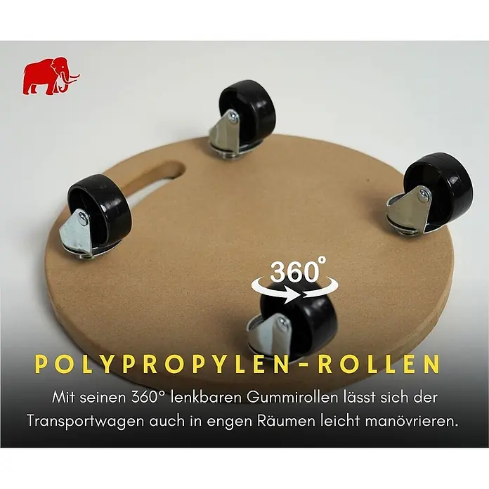 Proregal Transportroller HERCULES Rund MDF Holzplatte - Traglast: 100 kg, Holz - Runde Holz-Transportplatte mit vier schwarzen Polypropylen-Lenkrollen.