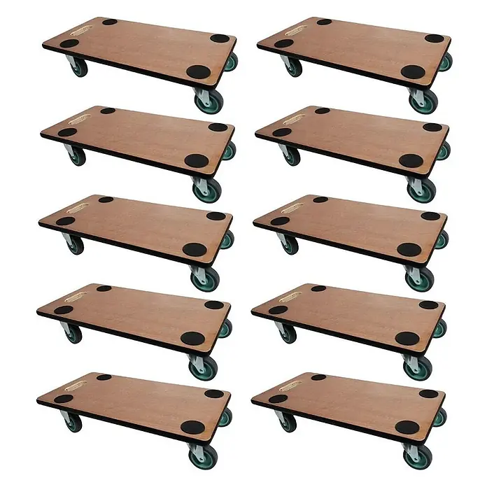 Proregal Transportroller HERCULES 10 Stück Sperrholzplatte - Traglast: 200 kg, Holz - Zehn Holz-Möbelroller mit schwarzen Anti-Rutsch-Pads und grünen Rollen zum Bewegen schwerer Gegenstände.