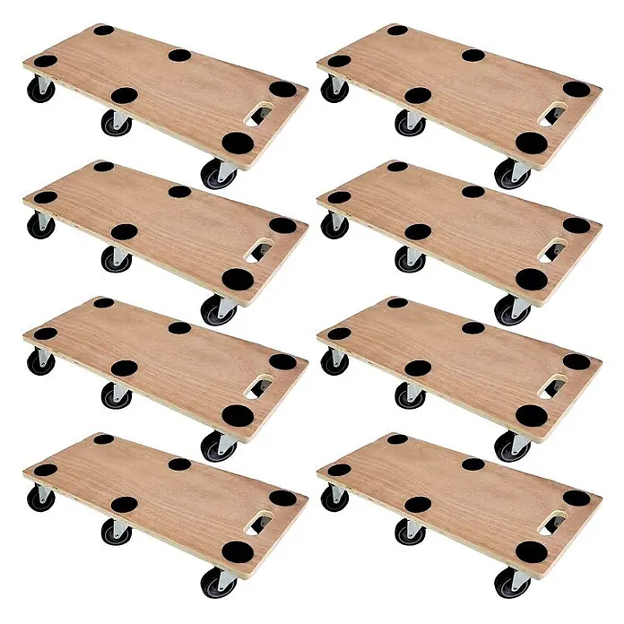 Proregal Transportroller HERCULES 8 Stück Sperrholzplatte - Traglast: 300 kg, Holz - Acht hölzerne Möbelroller mit schwarzen Rollen und Antirutschpads zum Bewegen schwerer Gegenstände.