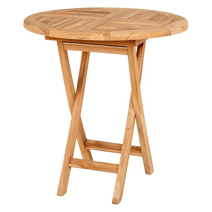Ebuy24 Gartentisch Oviedo - L x B x H: 70 x 70 x 75 cm, Ø x H: 70 x 75 cm, Teak, Sonstige, Teak Dekor - Rundes Klapp-Bistrotisch aus natürlichem Teakholz.