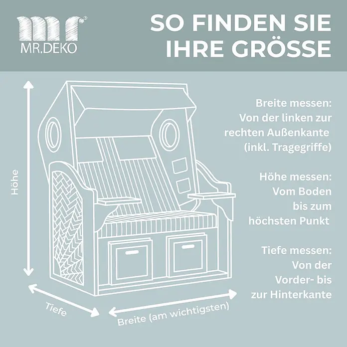 Bene Protect Strandkorb-Schutzhülle Schutzhaub PVC XXL - L x B x H: 80 x 160 x 160 cm, PE-Bändchengewebe, transparent - Strichzeichnung eines Strandkorbs mit Maßangaben für Breite, Höhe und Tiefe.