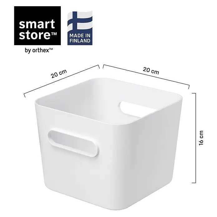 SmartStore Vorratsdose Compact - L x B x H: 20 x 20 x 16 cm, Kunststoff, Weiß - Weiße quadratische Aufbewahrungsbox mit Griffen, 20x20x16 cm.
