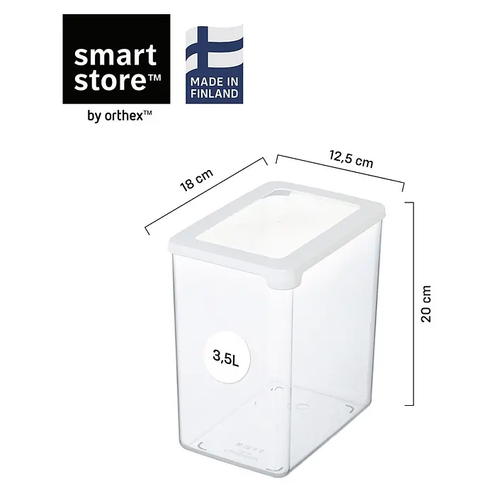 SmartStore Vorratsdose Vision - L x B x H: 18 x 12,5 x 20 cm, Kunststoff, Weiß - Transparenter rechteckiger Vorratsbehälter mit weißem Deckel, 18x12.5x20 cm, 3,5L Volumen.