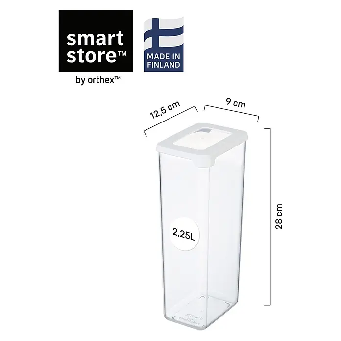 SmartStore Vorratsdose Vision - L x B x H: 12,5 x 9 x 28 cm, Kunststoff, Weiß - Klarer, rechteckiger Smartstore Vorratsbehälter mit weißem Deckel, 2,25L Fassungsvermögen und Maßen 12,5x9x28 cm.