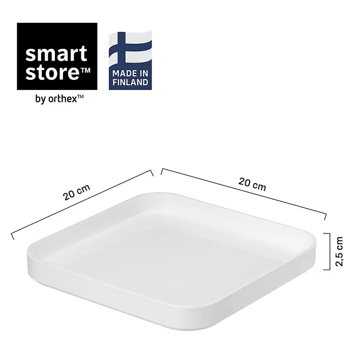 Deckel Compact Sqare - L x B x H: 20 x 20 x 1,6 cm, Weiß - Weißes quadratisches Smart Store by Orthex Tablett, 20x20x2,5 cm, hergestellt in Finnland.