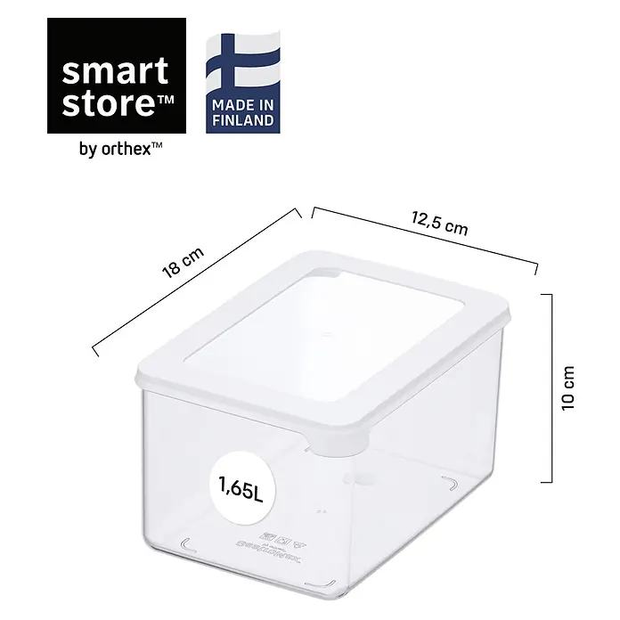 SmartStore Vorratsdose Vision - L x B x H: 18 x 12,5 x 10 cm, Kunststoff, Weiß - Transparente Kunststoff-Aufbewahrungsbox mit weißem Deckel, Maße 18x12,5x10 cm, 1,65 L Volumen.