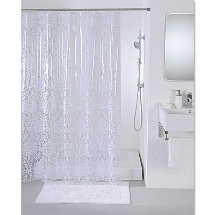 Venus Peva Duschvorhang Damask - 180 x 200 cm, Weiß - Elegante transparente Duschvorhang mit Muster und passender Badematte für ein stilvolles Badezimmerambiente.