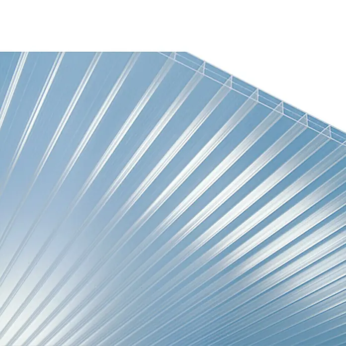 PLEXIGLAS® Acrylglas-Stegplatte - 200 cm x 98 cm x 16 mm, Acrylglas (PMMA), Hagelbeständig - Polycarbonat-Stegplatte in bläulichem Farbton mit geradliniger Struktur. Ideal für Überdachungen und Lichtelemente.