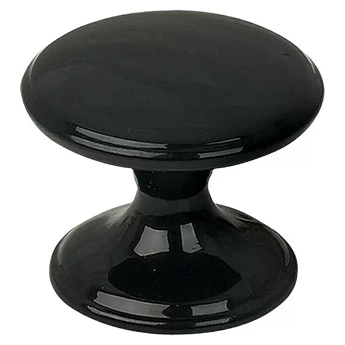 Rei Pomo para muebles - Tipo de tirador del mueble: Botón, Ø x Al: 33 x 27 mm, Negro - Pomo de mueble negro brillante con tapa y base redondas y planas, y un tallo cónico.