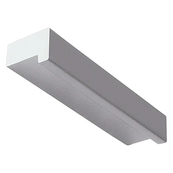 Rei Tirador para muebles - Largo: 120 mm, Tipo de tirador del mueble: Barra, Aluminio - Esta imagen muestra un elemento de construcción alargado y gris con una ranura distintiva, que puede utilizarse como elemento decorativo o estructural.